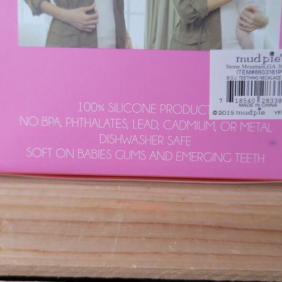 Mud Pie Lil Biter Bauble 100% Silicone Pink 29" Teething Necklace NEW - Picture 5 of 5